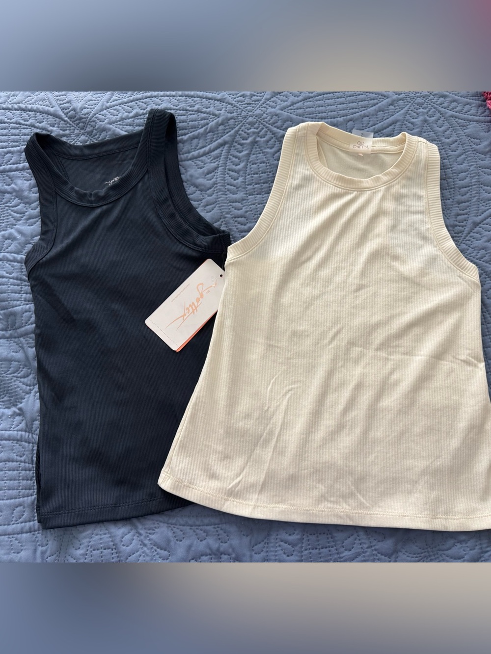 Ribbed Tank Top Duo Calia and Gottex Navy Blue & Cream Size Small